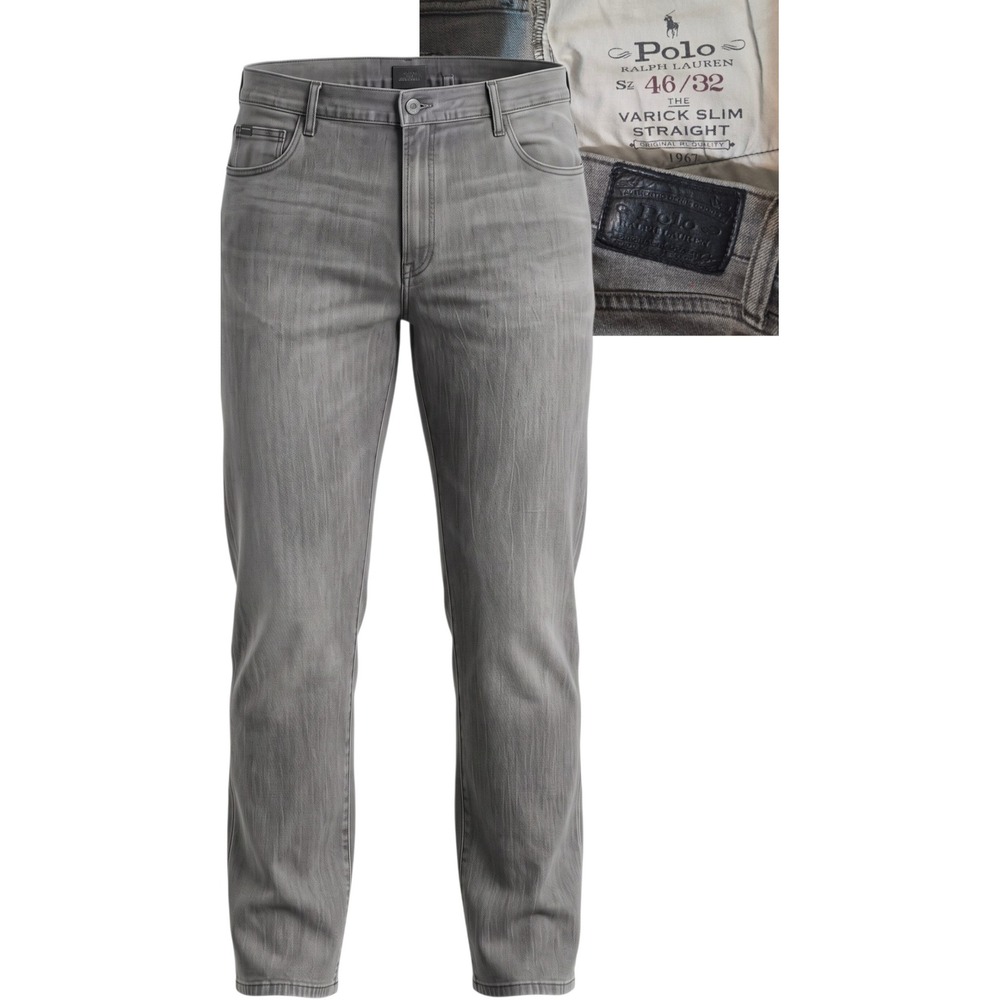 Polo Ralph Lauren Varick Slim Straight Jeans Mens (Fits 50x31) Grey Denim Pants